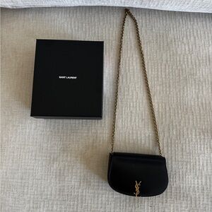 Saint Laurent Black Crossbody with Gold Chain